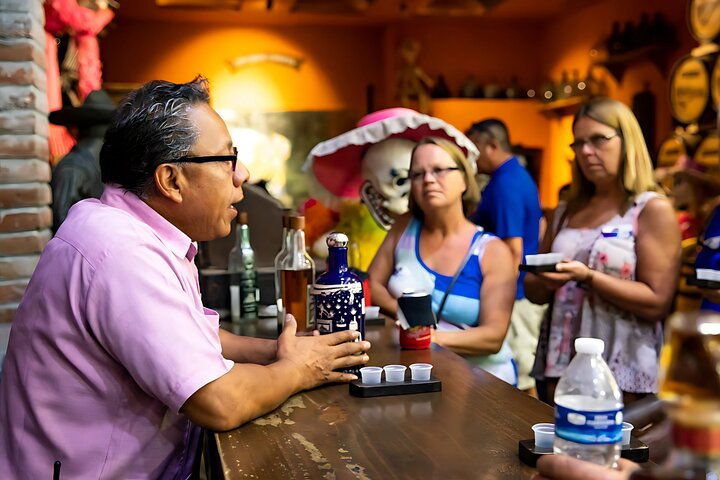 A tasting at a distillery counter