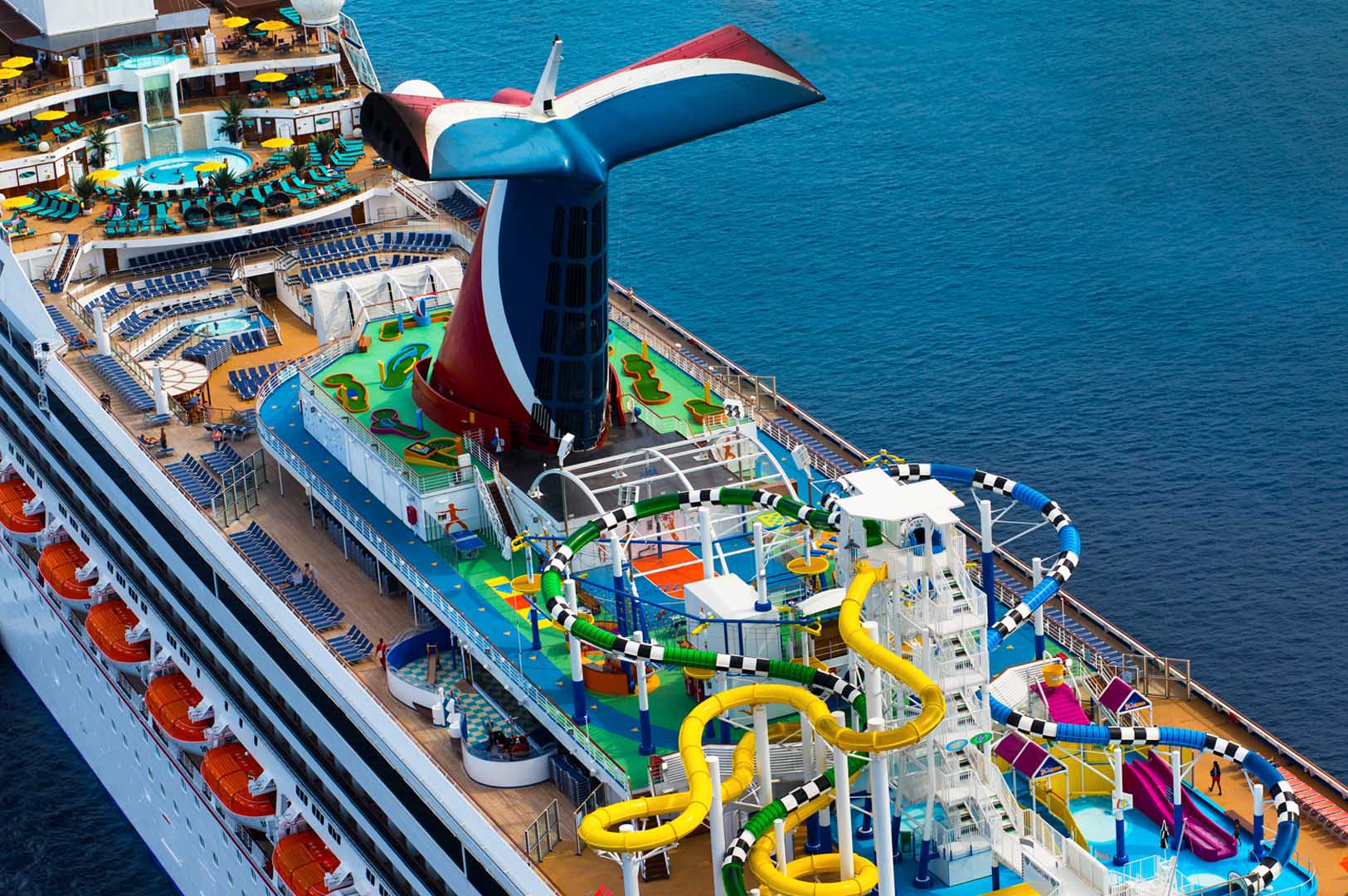 Upper decks of a cruise ship at sea