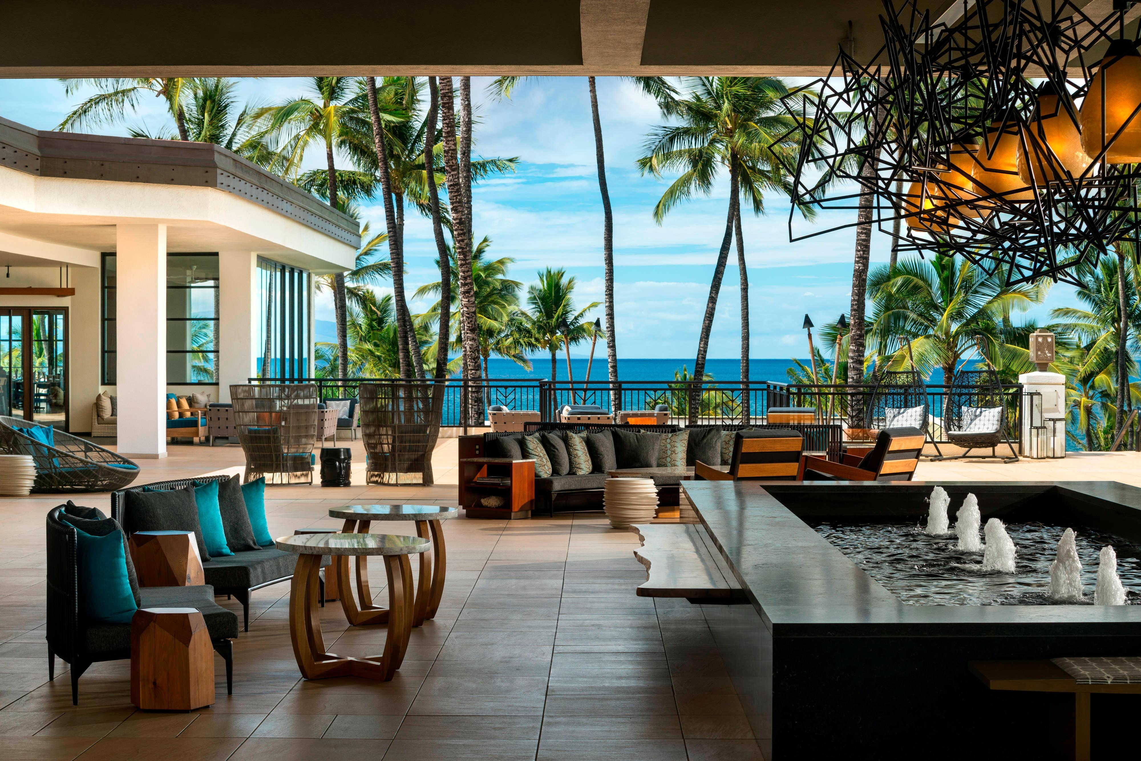 Open-air resort lobby in Hawaii